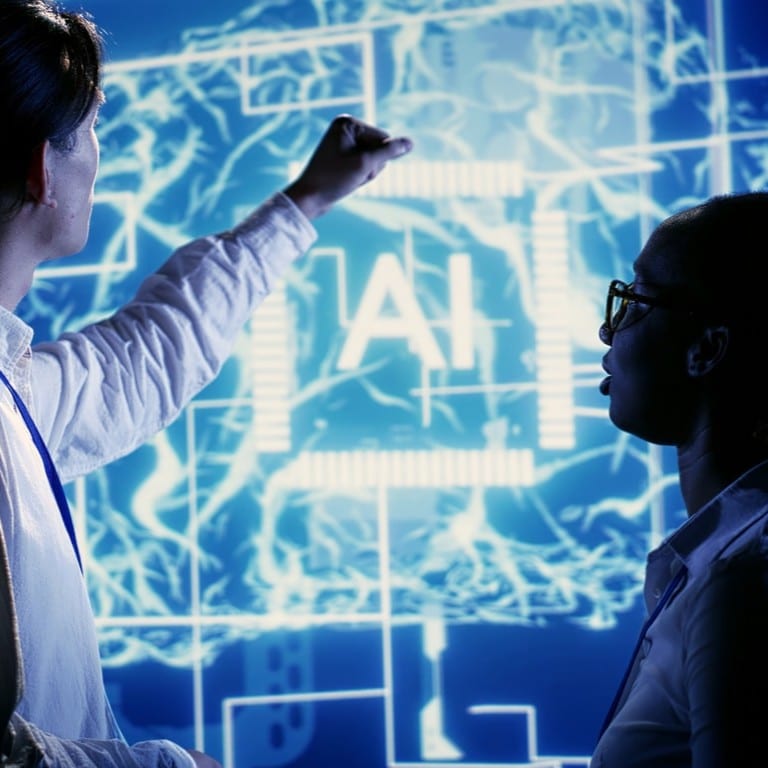 E-learning and online education systems. Online training programs and personalized learning. Man using laptop computer to learn with digital educational content.